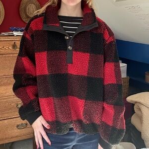 american eagle fuzzy teddy plaid jacket